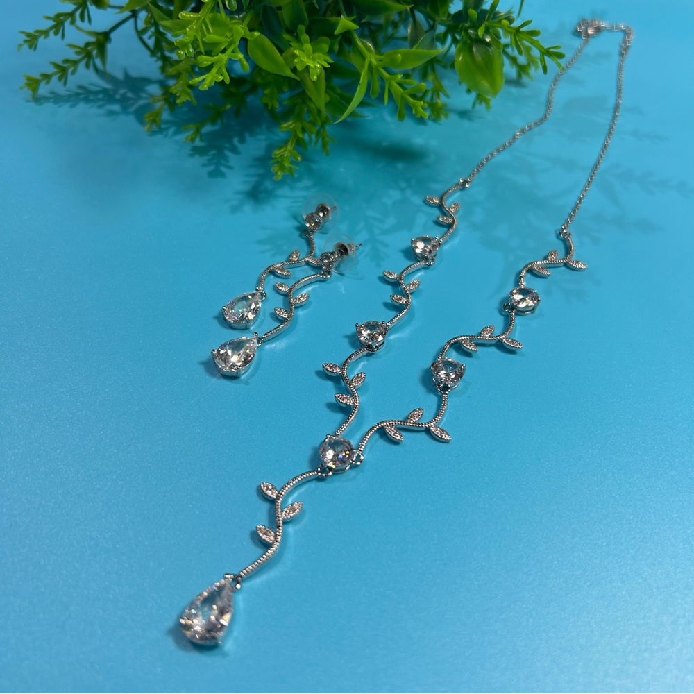 14k White Gold Plated  Brand New Necklaces and Earrings with Simulated Diamonds
